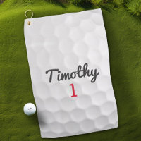Golf Ball Dimples and Black Name Red Number