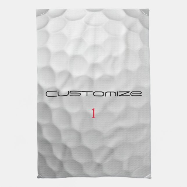 Golf Ball Dimples Personalized Text and Number Kitchen Towel (Vertical)