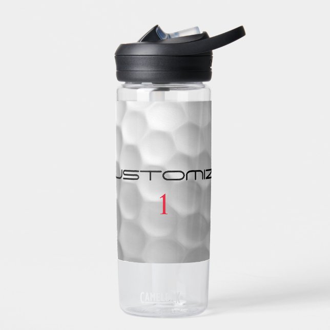 Golf Ball Dimples Personalized Text and Number Water Bottle (Left)