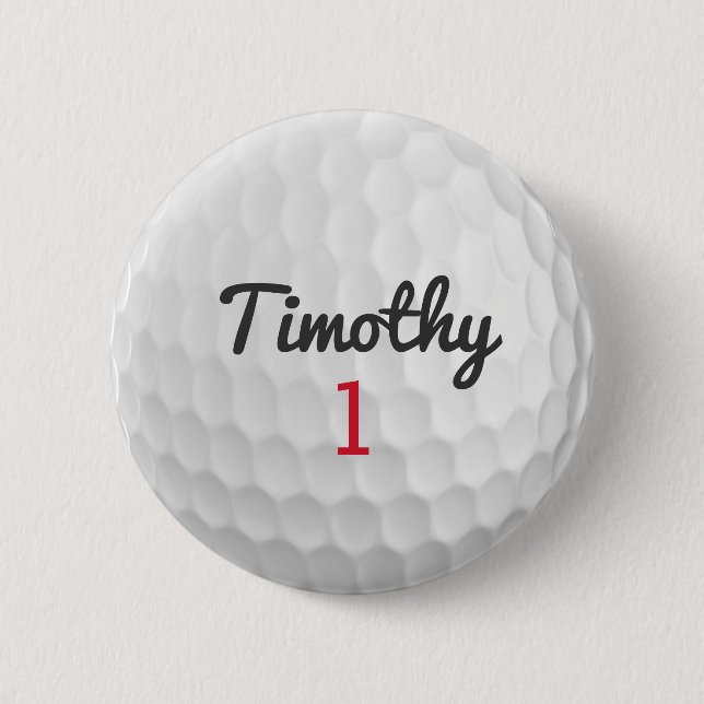 Golf Ball Dimples with Black Name Red Number 2 Inch Round Button (Front)