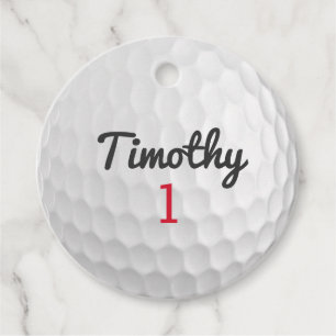Golf Ball Dimples with Black Name Red Number Favour Tags