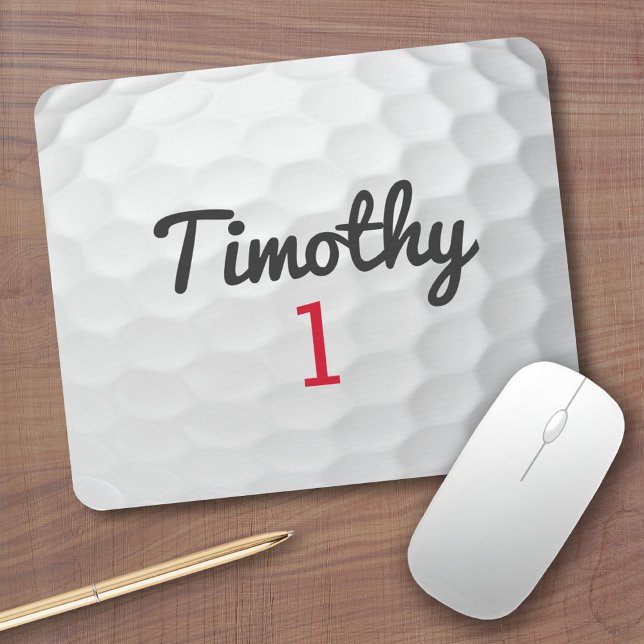 Golf Ball Dimples with Black Name Red Number Mouse Pad (Personalized Mousepad - Sports Golf Theme with custom name)