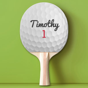 Golf Ball Dimples with Black Name Red Number Ping Pong Paddle