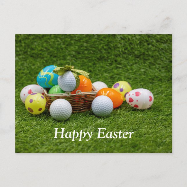 Golf ball for Easter Holiday with eggs in basket Postcard (Front)