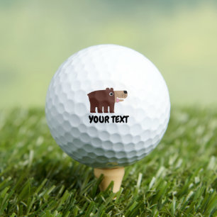 Golf ball for kids with brown bear cub cartoon