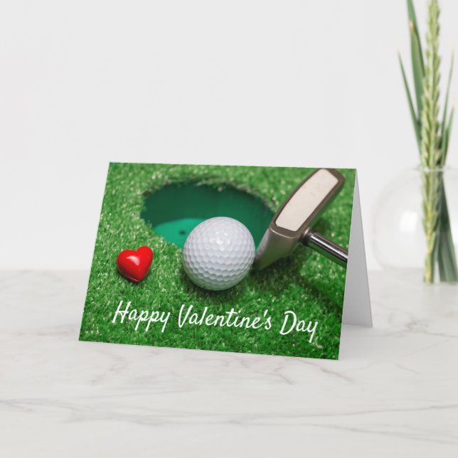 Golf ball  for Valentine's Day send love to golfer Holiday Card (Front)