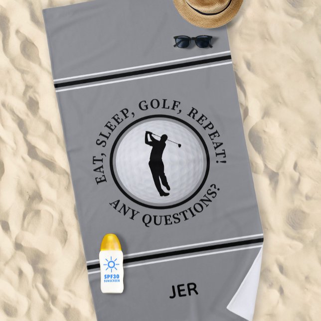 Golf Ball Funny Quote Custom Text Golfer Gift Grey Beach Towel (Golf Ball Funny Quote Custom Text Golfer Gift Gray Beach Towel)