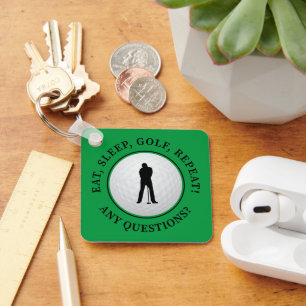 Golf Ball Golfer Classic Silhouette Green Black Keychain
