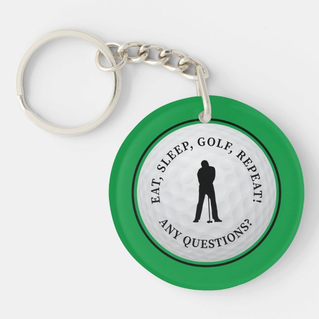 Golf Ball Golfer Modern Sports Monogram Green Cute Keychain (Front)