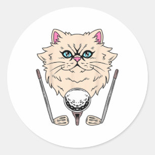 Golf Ball Golfing Golf Club Golfer Persian Cat Classic Round Sticker