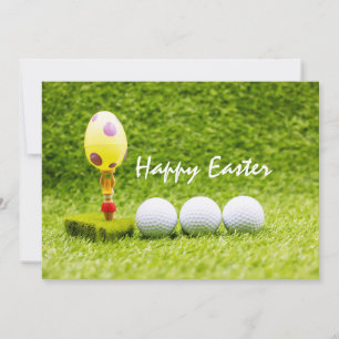 Golf ball Happy Easter with easter egg on green Holiday Card
