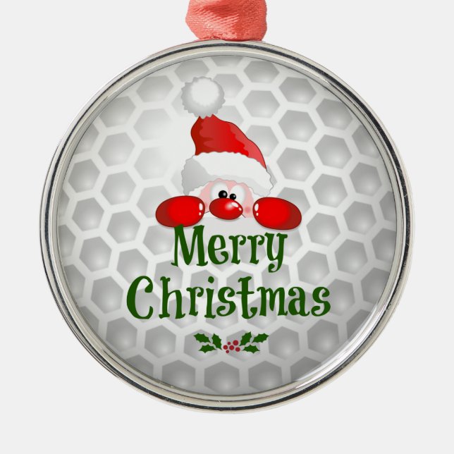 Golf Ball Holiday Design, Merry Christmas Metal Ornament (Front)