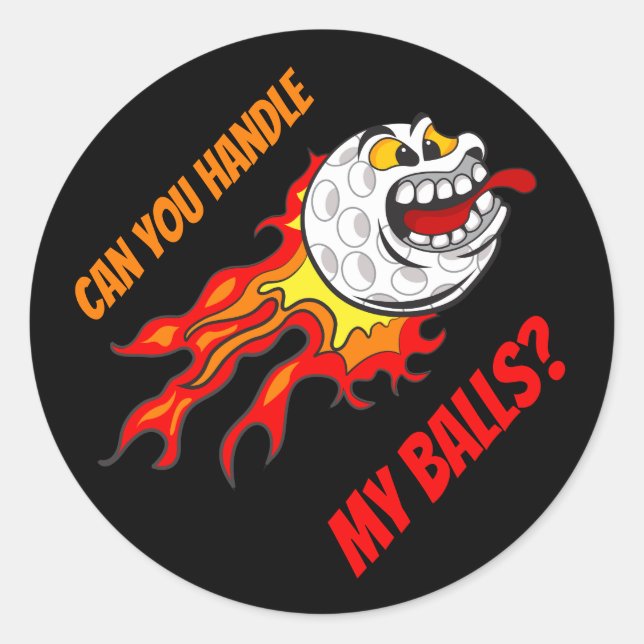 Golf Ball in Flames, Black Classic Round Sticker (Front)