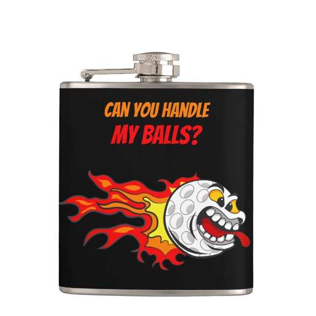 Golf Ball in Flames, Black Hip Flask (Front)