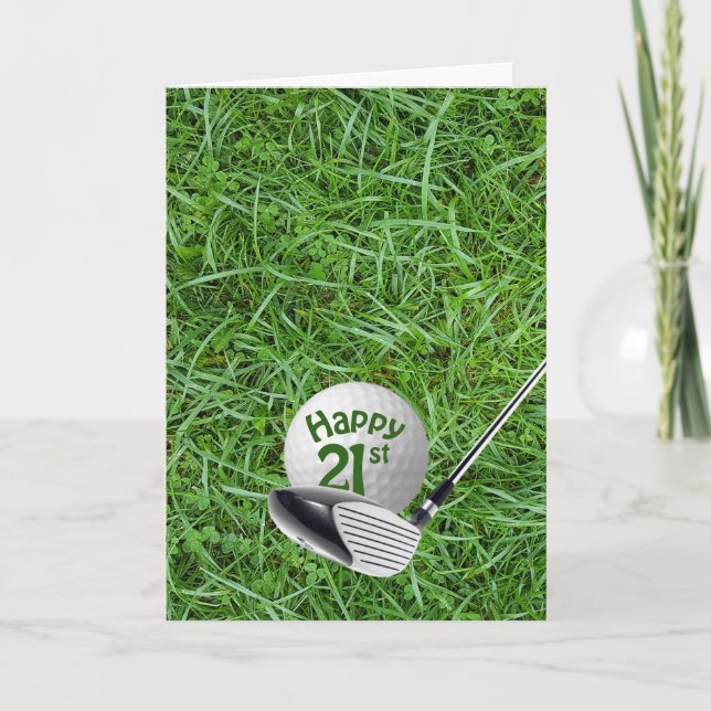 Golf Ball In Grass 21e Anniversaire Carte (Devant)