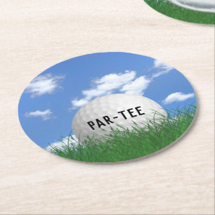 Golf Ball in Grass Round Paper Coaster