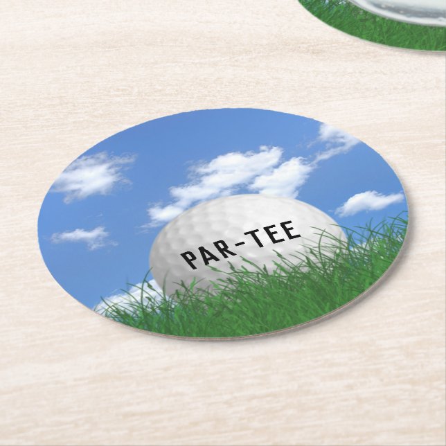 Golf Ball in Grass Round Paper Coaster (Angled)