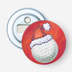 Golf Ball in Santa Hat on Red Bottle Opener