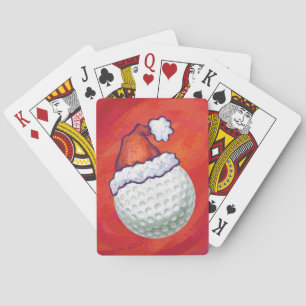Golf Ball in Santa Hat on Red Playing Cards