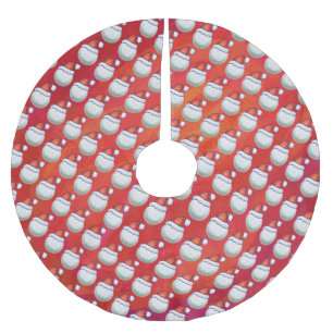 Golf Ball in Santa Hat Pattern on Red Brushed Polyester Tree Skirt