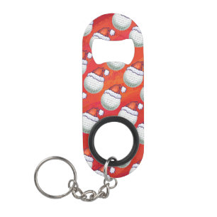 Golf Ball in Santa Hat Pattern on Red Mini Bottle Opener