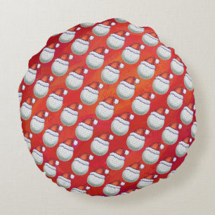 Golf Ball in Santa Hat Pattern on Red Round Pillow