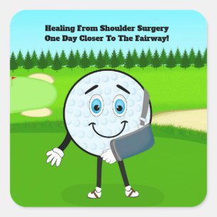 Golf Ball in Sling Funny Shoulder Surgery Get Well Square Sticker