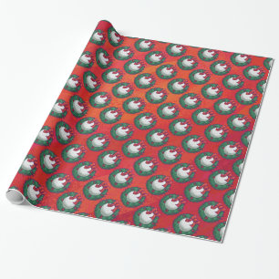 Golf Ball in Wreath Pattern on Red Wrapping Paper