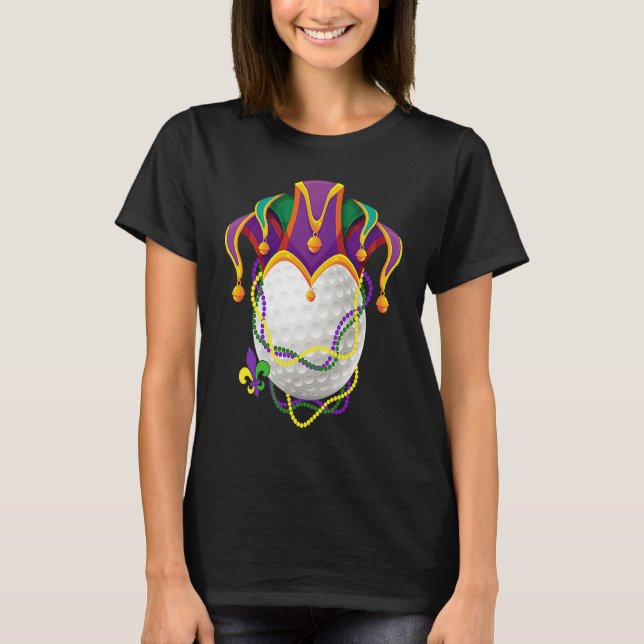 Golf Ball Jester Hat Mardi Gras Parade Beads Mardi T-Shirt (Front)