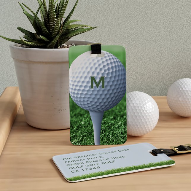 Golf Ball Monogram Golf Bags Luggage Tag (He's the greatest golfer ever! And here's a luggage tag for his golf bag. Add an initial and address)