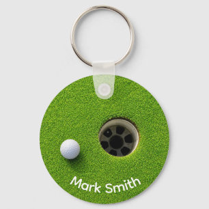 Golf Ball Next to Hole on Green Grass Golf Course  Keychain