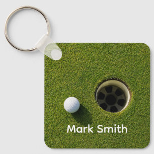 Golf Ball Next to Hole on Green Grass Golf Course  Keychain
