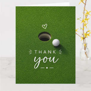Golf Ball Next to Hole on Green Grass Thank you Card