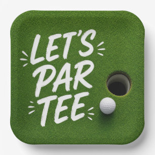 Golf Ball Next to Hole on Green Putting Grass Paper Plate