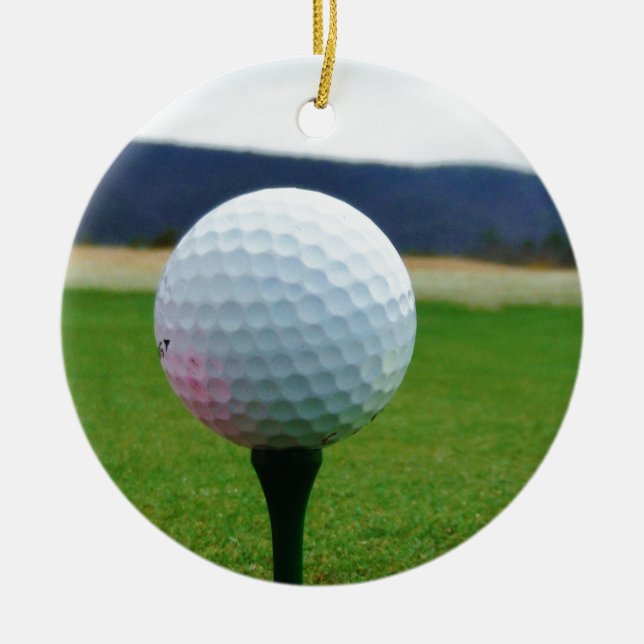 Golf Ball on a mountain golf course Ceramic Ornament (Front)