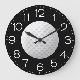 Golf Ball On Black Large Clock