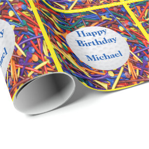 Golf Ball On Golf Tees Personalized Gift Wrapping Paper