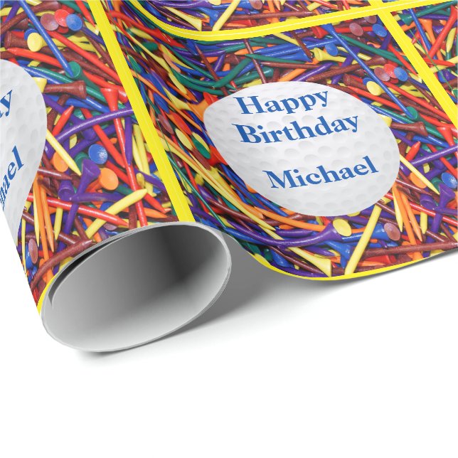 Golf Ball On Golf Tees Personalized Gift Wrapping Paper (Roll Corner)