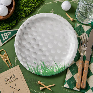Golf Ball on Grass Paper Plate