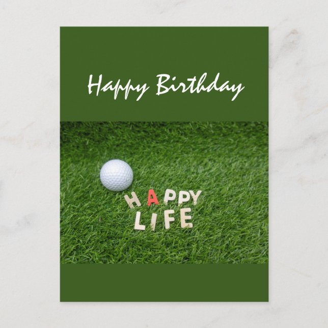 Golf ball on green grass birthday wishes Card (Front)