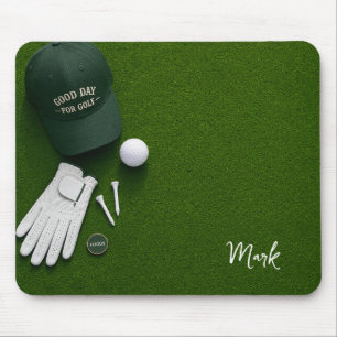 Golf ball on green ready for tee off mouse pad