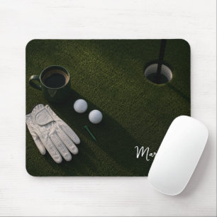 Golf ball on green ready for tee off mouse pad