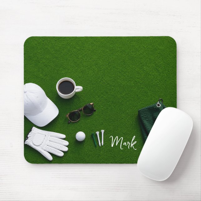 Golf ball on green ready for tee off mouse pad (With Mouse)