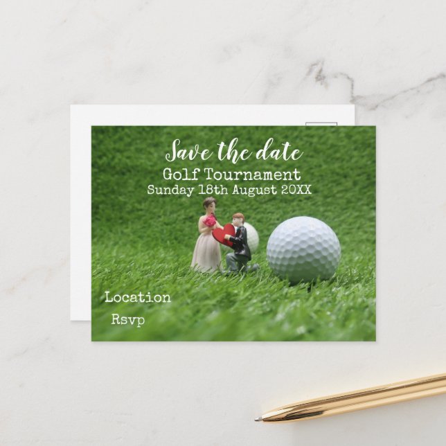 Golf ball on green save the date  golfer wedding announcement postcard (Front/Back In Situ)