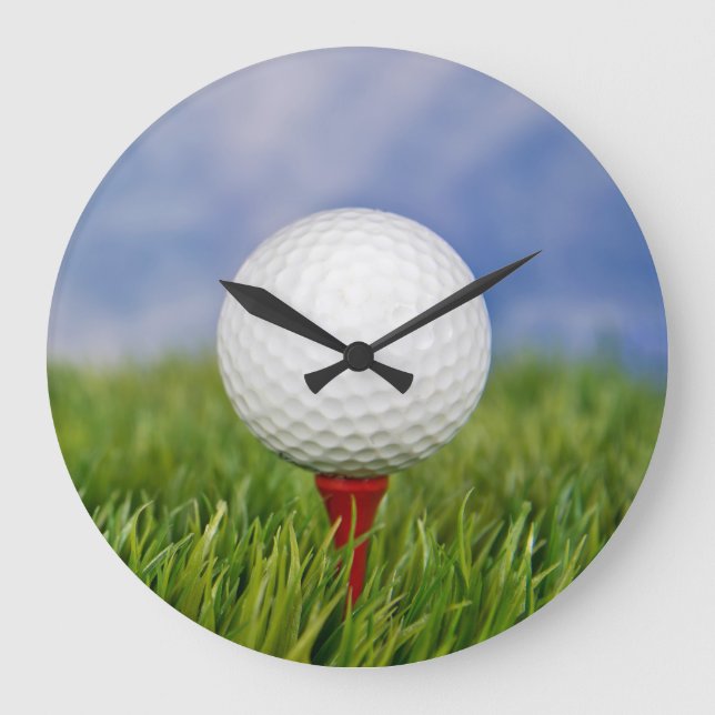 golf ball on red tee large clock (Front)