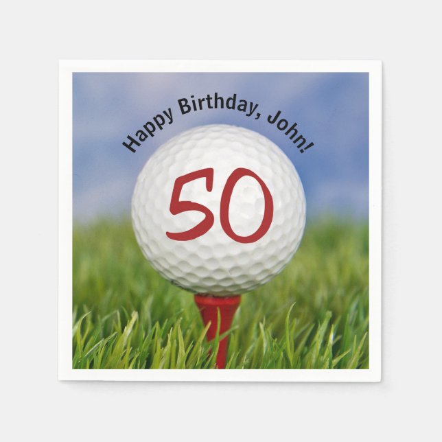 Golf ball on tee for 50th birthday napkin (Front)
