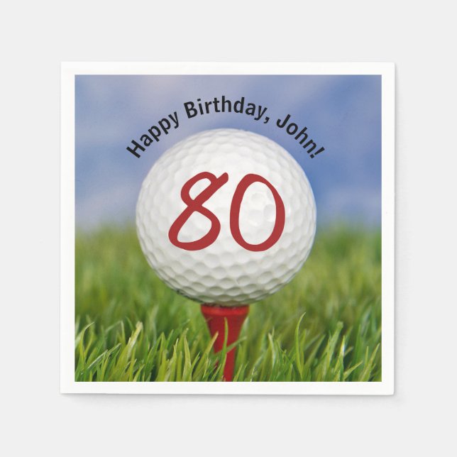 Golf ball on tee for 80th birthday napkin (Front)