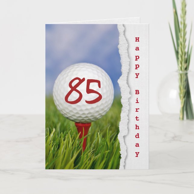 golf ball on tee for 85th birthday card (Front)