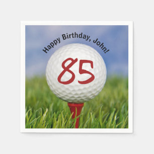 Golf ball on tee for 85th birthday napkin