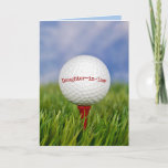 Golf Ball On Tee for Daughter-in-law's Birthday  Card<br><div class="desc">Close up of golf ball on red tee in green grass for daughter-in-law's birthday.
Text on ball can be edited.</div>